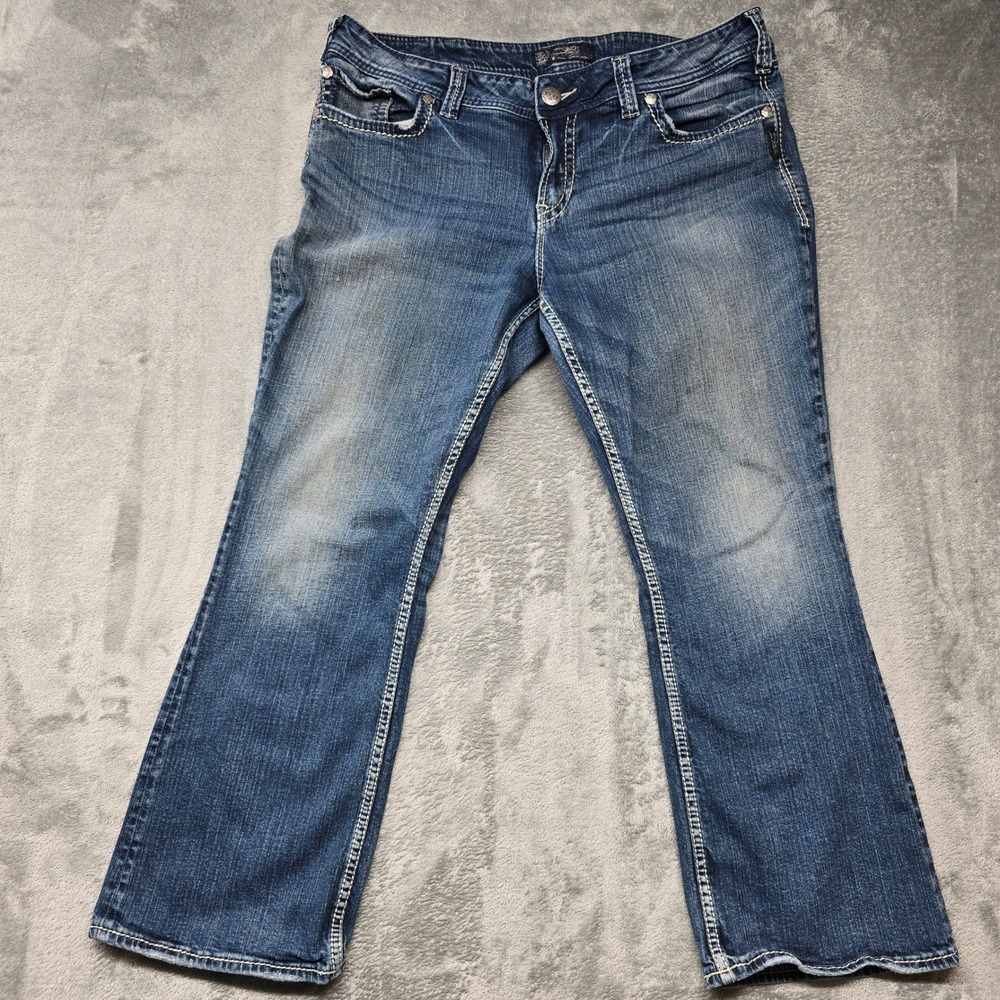 Silver Jeans Co Suki Surplus Bootcut Jeans Womens 18 L30 Medium Wash Embroidered